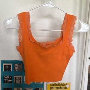 orange cropped tank top with lace